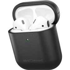 AlzaGuard Genuine Leather AirPods 1 & 2 tok, fekete fülhallgató, fejhallgató tok