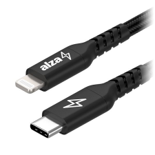 AlzaPower AluCore USB-C to Lightning MFi 1m, fekete kábel és adapter