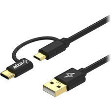 AlzaPower Core 2in1 Micro USB + USB-C 0,5 m fekete kábel és adapter