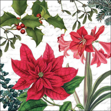  AMB.33316555 Christmas plants white papírszalvéta 33x33cm, 20db-os papírárú, csomagoló és tárolóeszköz