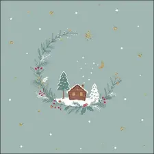  AMB.33319010 Little wood cabin sage papírszalvéta 33x33cm, 20db-os papírárú, csomagoló és tárolóeszköz