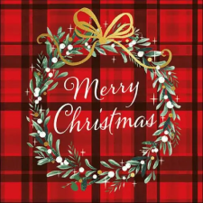 AMBIENTE Christmas Plaid Red papírszalvéta 33x33cm, 20db-os konyhai eszköz