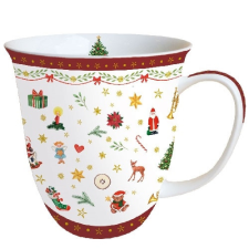 AMBIENTE Ornaments All Over red porcelánbögre 0,4L bögrék, csészék