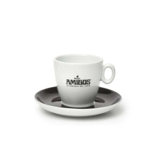 AMIGOS cappuccino csésze fekete logóval és fekete csészealjjal bögrék, csészék
