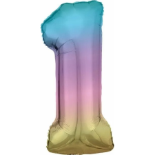 Amscan Óriás Szám Fólia Lufi - 1-es, 83 cm, Szivárvány (9909699) party kellék
