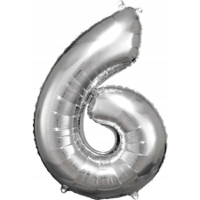 Amscan Óriás Szám Fólia Lufi - 6-os, 86x58 cm, Ezüst (9906291) party kellék
