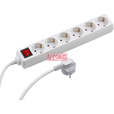 Anco Asztali elosztó kapcsolóval 6-os 3m, fehér 10A, 250V, 3x1,5mm2 hosszabbító, elosztó