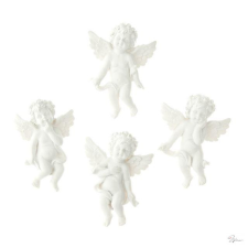  Angyal, ragasztható, álló, poly, 5,2x2x7 cm, fehér, 4 féle dekorációs kellék