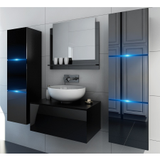 Anrallogin Venezia Like II. fürdőszobabútor szett + mosdókagyló + szifon (fényes fekete) fürdőszoba bútor
