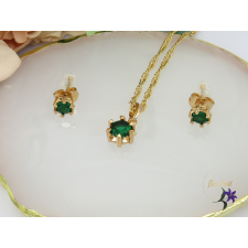  Antiallergén zöld Lilianna szett nyaklánc,fülbevaló-18K ékszer szett