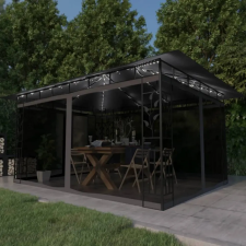  antracit pavilon szúnyoghálóval/LED fényfüzérrel 4 x 3 x 2,73 m kerti bútor