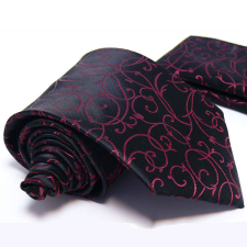  Anyagában mintás, fekete-bordó nyakkendő díszzsebkendővel nyakkendő