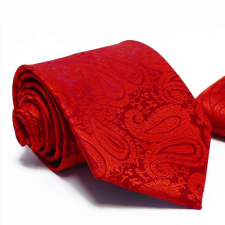  Anyagában virágmintás, sötét piros nyakkendő díszzsebkendővel nyakkendő