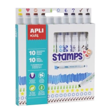APLI Filctoll készlet, nyomda, APLI "Duo Stamps", 10 különbözõ szín és minta filctoll, marker