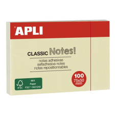 APLI Öntapadó jegyzettömb, 50x75 mm, 100 lap, APLI „Classic”, sárga post-it