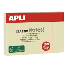 APLI öntapadó jegyzettömb, 50x75 mm, 100 lap, apli classic, sárga 10971 jegyzettömb