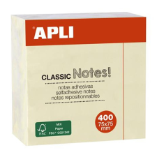 APLI Öntapadó jegyzettömb, 75x75 mm, 400 lap, APLI "Classic", sárga post-it