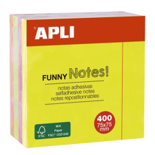 APLI öntapadó jegyzettömb, 75x75 mm, 400 lap, apli "funny", neon jegyzettömb