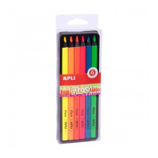 APLI Színes ceruza készlet, háromszögletű, vastag, APLI "Fluo", 6 különböző fluoreszkáló szín színes ceruza