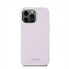 Apple DKNY Liquid Silicone Silver Metal Logo Magsafe iPhone 15 Pro Max hátlap tok, rózsaszín tok és táska