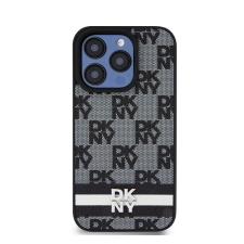 Apple DKNY PU Leather Checkered Pattern and Stripe iPhone 15 Pro Max hátlap tok, fekete tok és táska