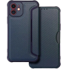  Apple iPhone 16 Pro, Oldalra nyíló tok, légpárnás sarok, bőrhatású, karbon minta, Razor Book, kék