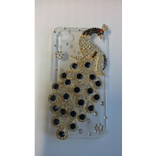 Apple iPhone 4 4G 4S 4GS fekete köves páva mintás kemény hátlap tok tok és táska