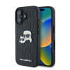 Apple Karl Lagerfeld Monogram Karl&amp;Chaoupette Head Pin iPhone 16 kemény hátlap tok, fekete KLHCP16SPGKLKCPK