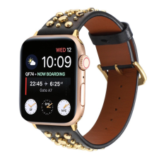  Apple Watch 38/ 40/ 41 mm szegecses bőr óraszíj fekete okosóra kellék