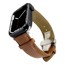  Apple Watch | Exkluzív, barna pillangózáras bőr szíj | 42, 44, 45mm | Victory kollekció okosóra kellék