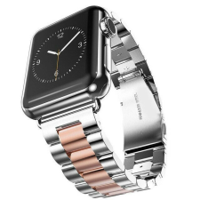 Apple Watch klasszikus fém óraszíj /ezüst-pinkarany/ 40/41 és 42mm okosóra kellék