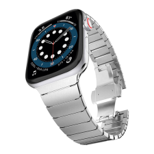  Apple Watch | Pillangózáras, ezüst, rozsdamentes fém szíj | 42, 44, 45mm | President kollekció okosóra kellék