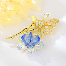 Arannyal bevont exkluzív tündér bross kék és színjátszó Swarovski kristályokkal (0601.) bross