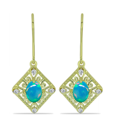  Arannyal Bevont Ezüst Fülbevaló Etiópiai Paraiba Kék Opállal és Fehér Topázzal, Y59814 fülbevaló