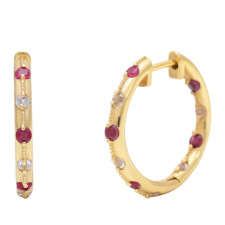  Arannyal Bevont Ezüst Fülbevaló Madagaszkári Rubinnal és Fehér Topázzal, XMP086 fülbevaló