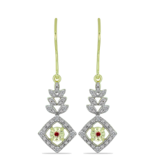  Arannyal Bevont Ezüst Fülbevaló Vörös Gyémánttal és Fehér Gyémánttal, Y59359 fülbevaló