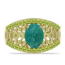  Arannyal Bevont Ezüst Gyűrű Amazonittal és Changbai Peridottal, Y58834/57 gyűrű