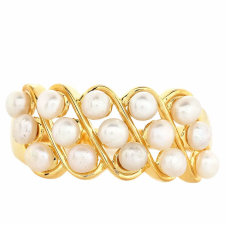  Arannyal Bevont Ezüst Gyűrű Barokk Édesvízi Tenyésztett Gyönggyel, PCY11650/62 gyűrű