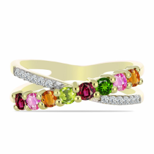  Arannyal Bevont Ezüst Gyűrű Csakra Tourmalinnal és Fehér Topázzal, Y61040/57 gyűrű