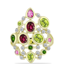  Arannyal Bevont Ezüst Gyűrű Csakra Tourmalinnal és Fehér Topázzal, Y61050/59 gyűrű