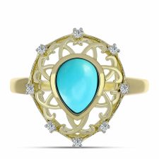  Arannyal Bevont Ezüst Gyűrű Csipkerózsika Türkizzel és Fehér Topázzal, Y62116/59 gyűrű