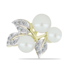  Arannyal Bevont Ezüst Gyűrű Fehér Édesvízi Kagylógyönggyel és Fehér Topázzal, Y61429/57 gyűrű