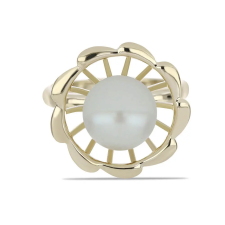  Arannyal Bevont Ezüst Gyűrű Fehér Édesvízi Kagylógyönggyel, Y61526/62 gyűrű