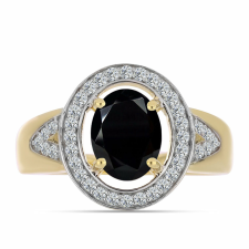  Arannyal Bevont Ezüst Gyűrű Fekete Onixszal és Fehér Topázzal, Y61694/59 gyűrű