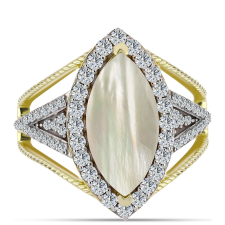  Arannyal Bevont Ezüst Gyűrű Gyöngyházzal és Fehér Topázzal, Y62623/54 gyűrű