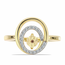  Arannyal Bevont Ezüst Gyűrű Kognak Gyémánttal és Fehér Topázzal, Y61676/52 gyűrű