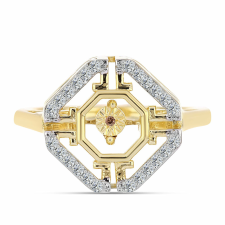  Arannyal Bevont Ezüst Gyűrű Kognak Gyémánttal és Fehér Topázzal, Y61705/57 gyűrű