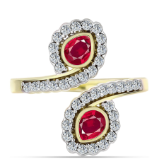  Arannyal Bevont Ezüst Gyűrű Madagaszkári Rubinnal és Fehér Topázzal, Y63073/59 gyűrű