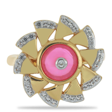 Arannyal Bevont Ezüst Gyűrű Pink Opállal és Fehér Topázzal, Y52190/54 gyűrű
