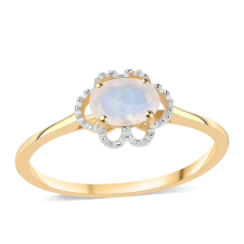  Arannyal Bevont Ezüst Gyűrű "AA" Osztályú Szivárvány Holdkővel, ROS548/57 gyűrű